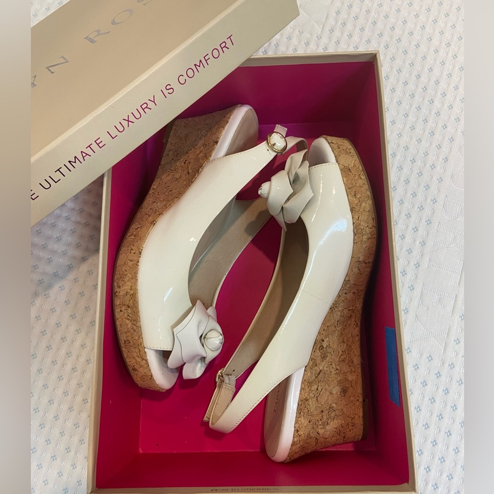 White wedge high heels